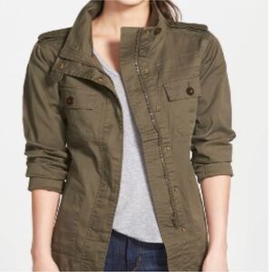 KERSH OLIVE GREEN ZIP SNAP FRONT UTILITY JACKET WOMENS SZ MEDIUM